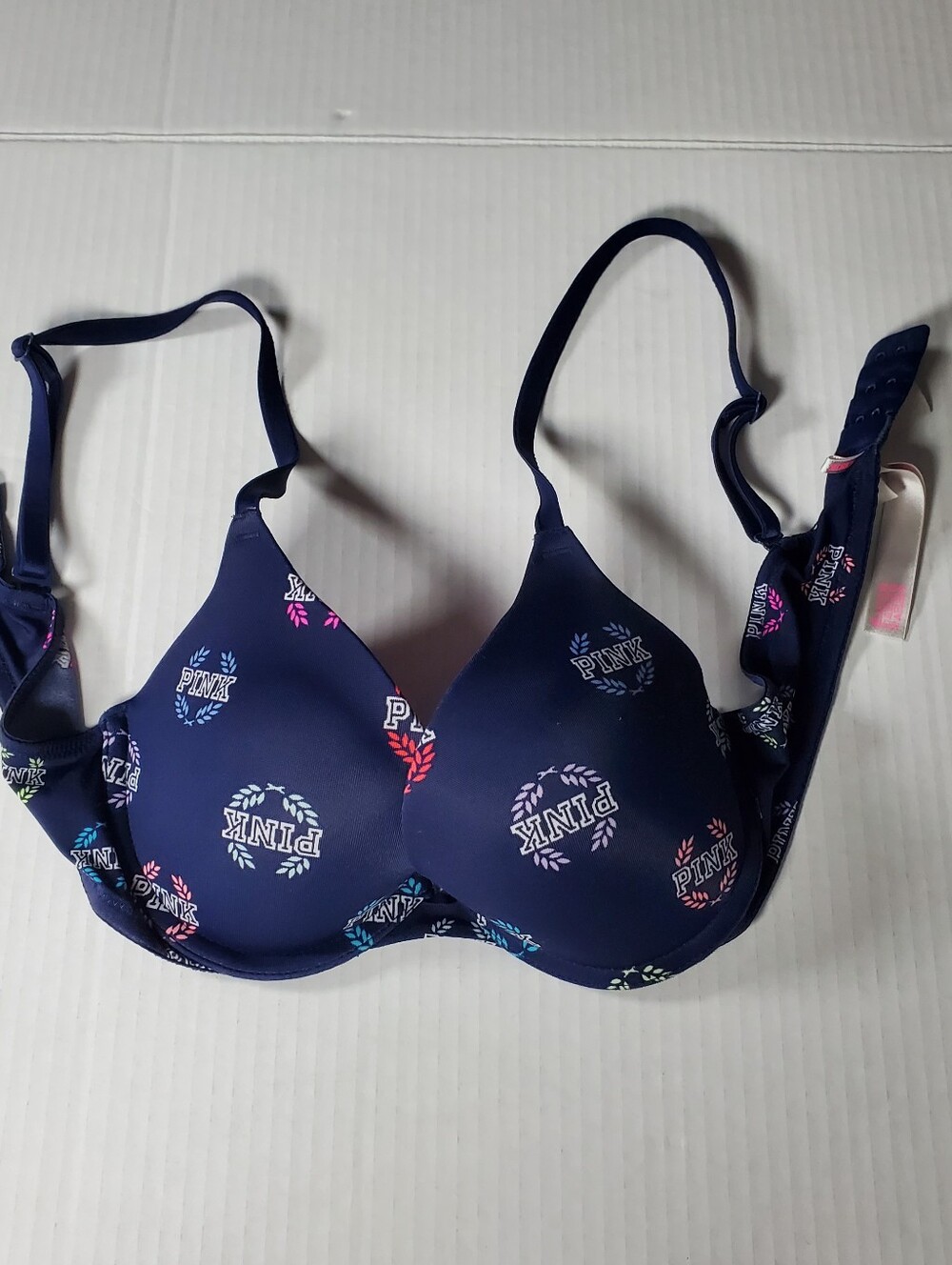 Victoria's Secret PINK Push Up Bra Womens 34A Navy Logo Wireless Y2K Preppy